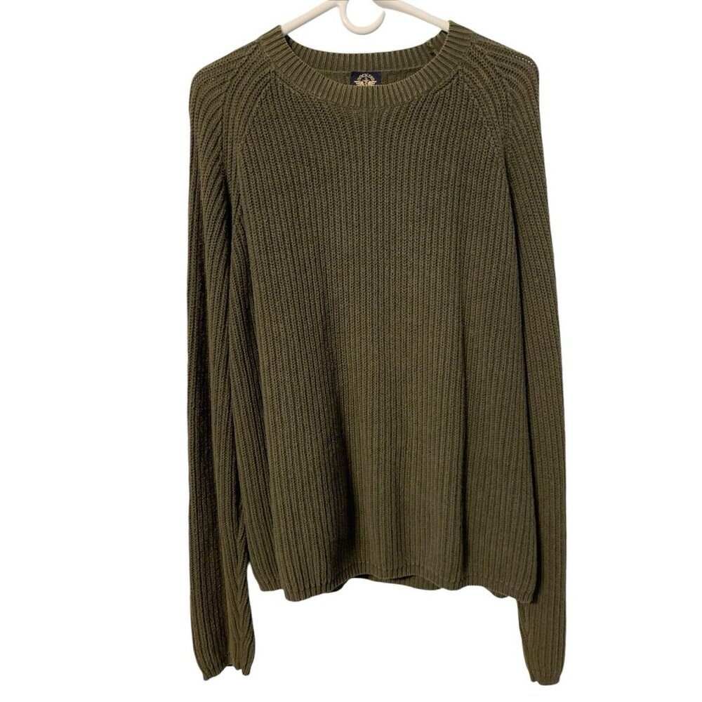 Vintage Dockers Cotton Crew Neck Chunky Knit Large Green Military Fiji Sweater